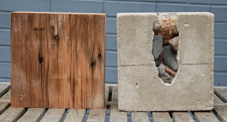 Wood pedestal block posing